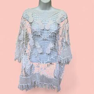 White crochet pineapple bikini cover up